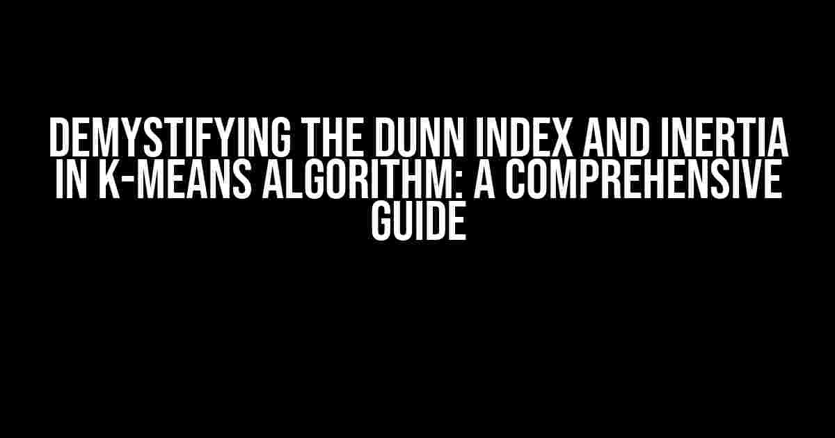 Demystifying the Dunn Index and Inertia in K-Means Algorithm: A Comprehensive Guide